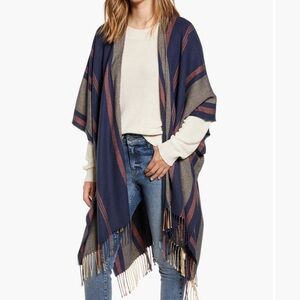 New! Never Worn. Madewell Navy and Brown Striped Poncho